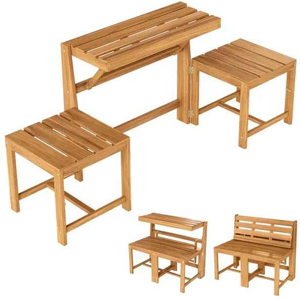 Sada zahradního nábytku JV13350, 3v1, dřevo, 90 x 80 x 54,5 cm, přírodní