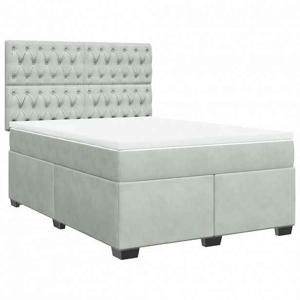 vidaXL Box spring postel s matrací světle šedá 160x200 cm samet