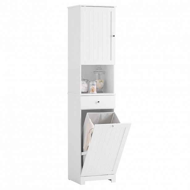 SoBuy VYSOKÁ KOUPELNOVÁ SKŘÍŇKA s jedním zásuvkovým polem Bílá 40x38x180cm Minimalistický