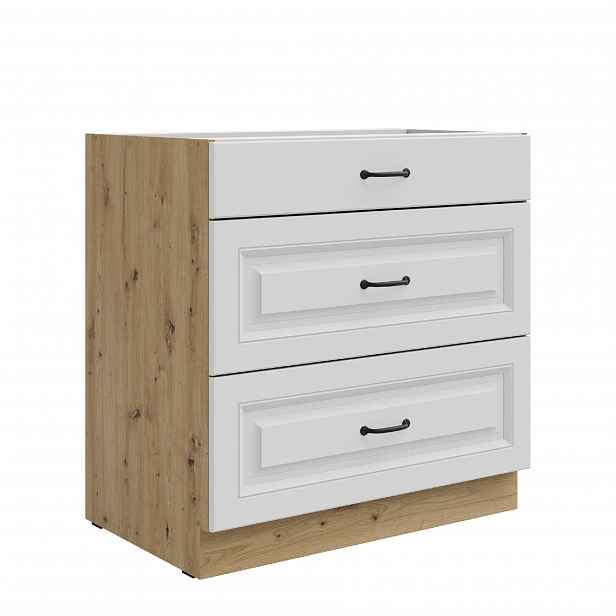 Spodní skříňka Stilo 80 D 3S BB - Premium Box Barva korpusu: Dub artisan, Barva dvířek: Bílá