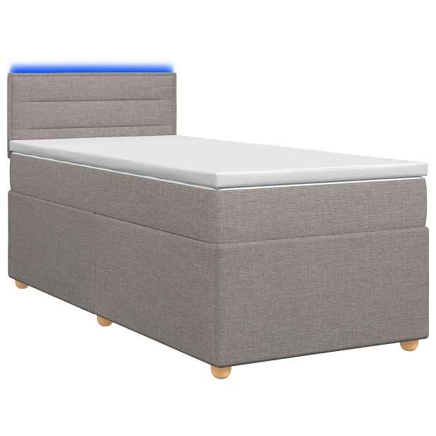 vidaXL Postel boxspring s matrací s LED pásky Taupe 90 x 200 cm Textil