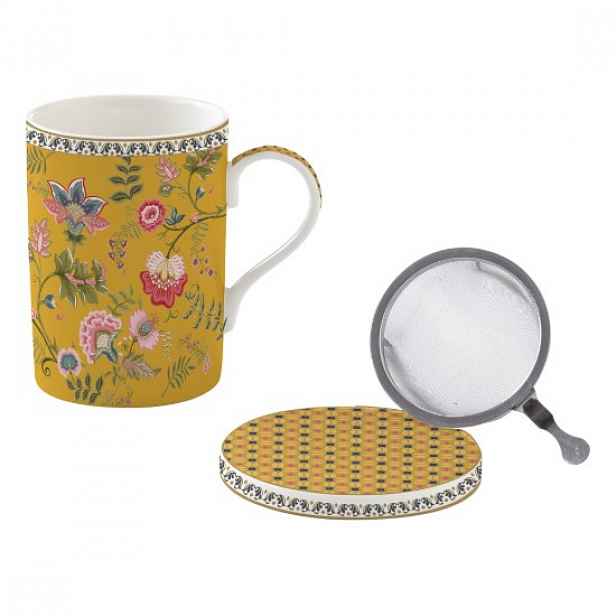 Hrnek s infuzérem a víčkem, porcelán, 350 ml, "Magie D'Orient Yellow"