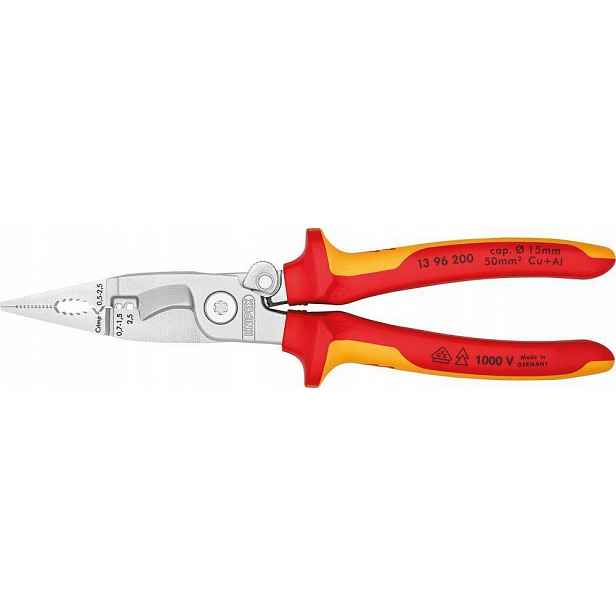 Kleště pro elektrické instalace, chromow.VDE s 2-komponentní rukojetí 200 mm Knipex