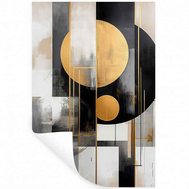 MuchoWow SAMOLEPKA NA ZEĎ Abstraktní - Zlato - Stříbro - Tvary - Estetické - Moderní 80x120 cm