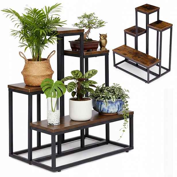 ModernHome ME-ATS19 Stojan na květiny 67 cm, 4 police, tmavé dřevo