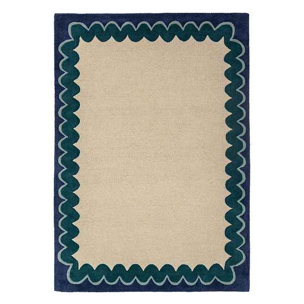 Ručně tkaný vlněný koberec v přírodní barvě/zelenomodrý 140x200 cm Wiggle Wool – Flair Rugs