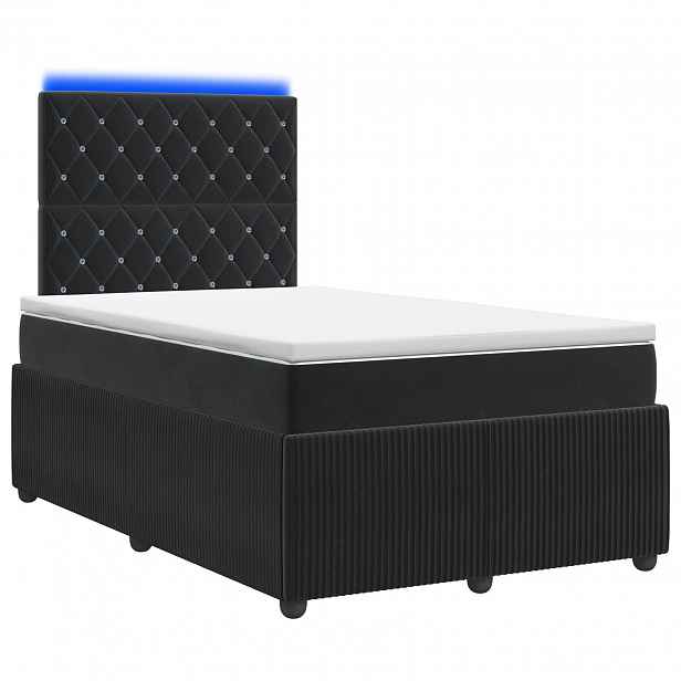 vidaXL LED rošt s matrací s LED pásky s čelo Černá 120 x 190 cm Samet
