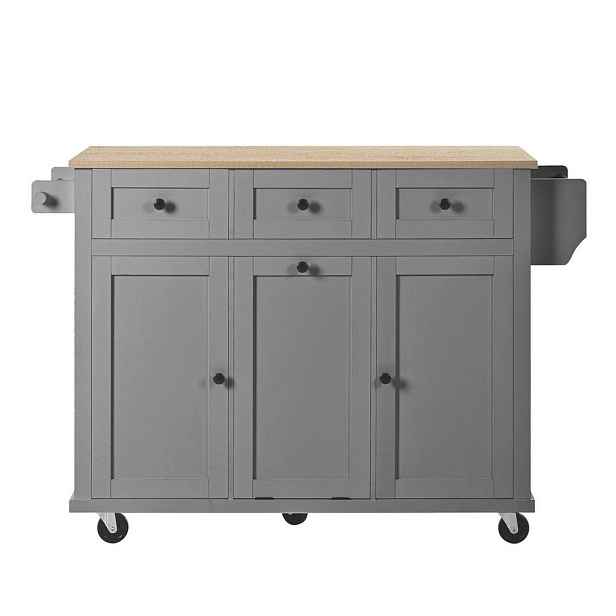 Modenvie KUCHYŇSKÝ ostrůvek z MDF, 112/46,2–76,2/92,7 cm, přírodní/šedý, s výsuvnou deskou