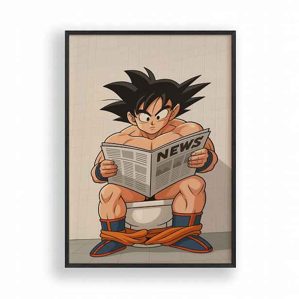 Obraz Dragon Ball Goku Humor Noviny Plakát Rámeček Dřevěný Černý 30x42 cm