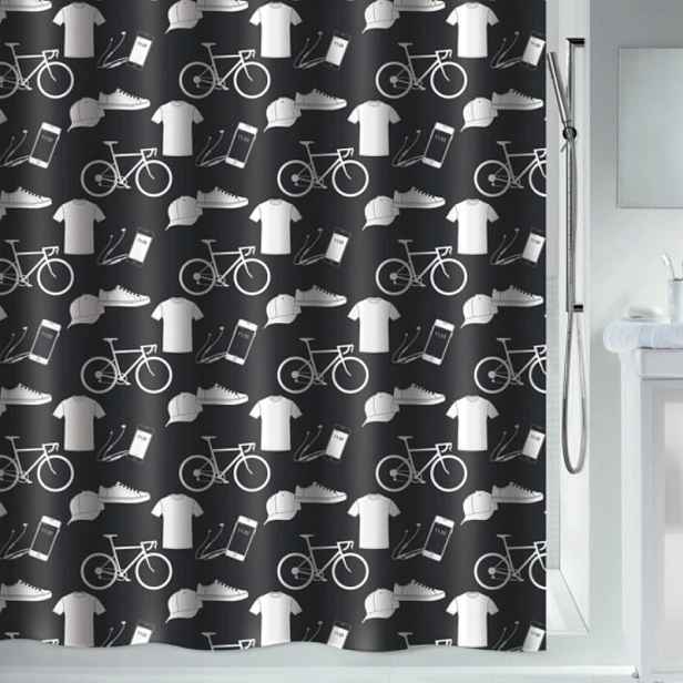 Spirella sprchový závěs Patchwork, motiv urban, černý, 180 x 200 cm, polyes