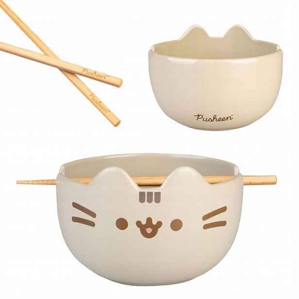 Miska na ramen Pusheen kamenina 900 ml bambusové tyčinky Grupo Erik