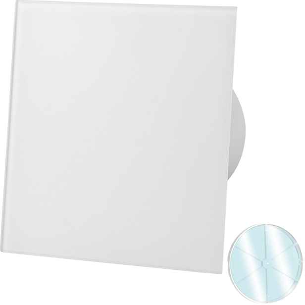 Skleněný Ventilátor Bílý Mat Kuličkové Ložisko Zpětný Ventil Standard Fi 100