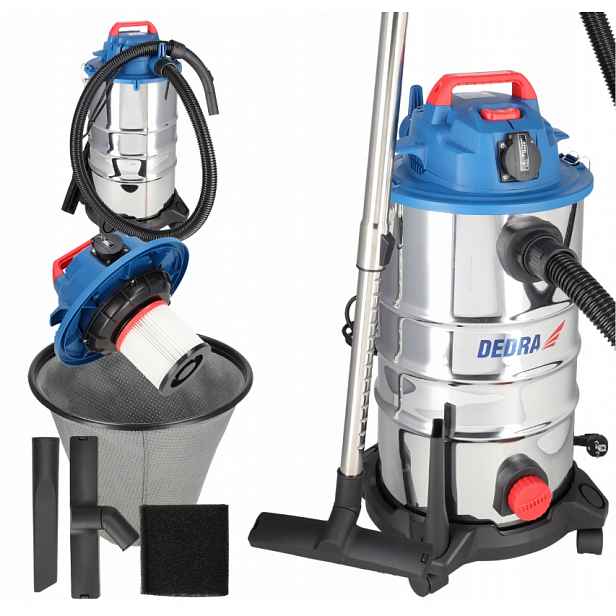 Vysavač bezsáčkový mokro-suchý 1400W 30L ocel zásuvka foukač DED612