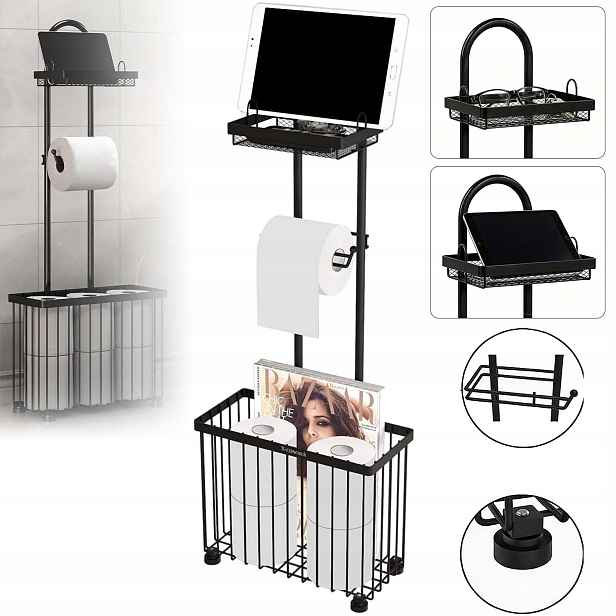 Stojan Na Toaletní Papír Wc Kartáč 3V1 Černý Koupelnový Držák Loft