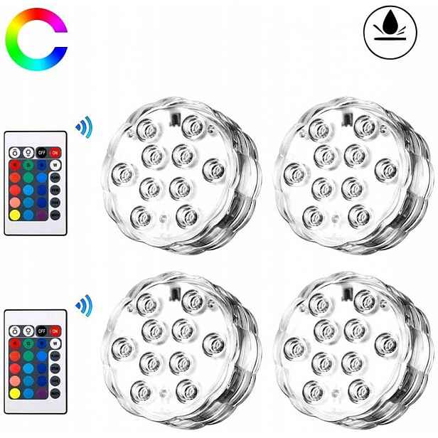 4x Bazén LAMP+4 Dálkový Ovladač Podvodní Led Světla IP68 pro pódia, obchody, akvária