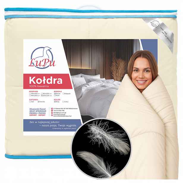 Přikrývka 200x220 Péřová celoroční antialergická Pierze Kacze Ecru Lupu