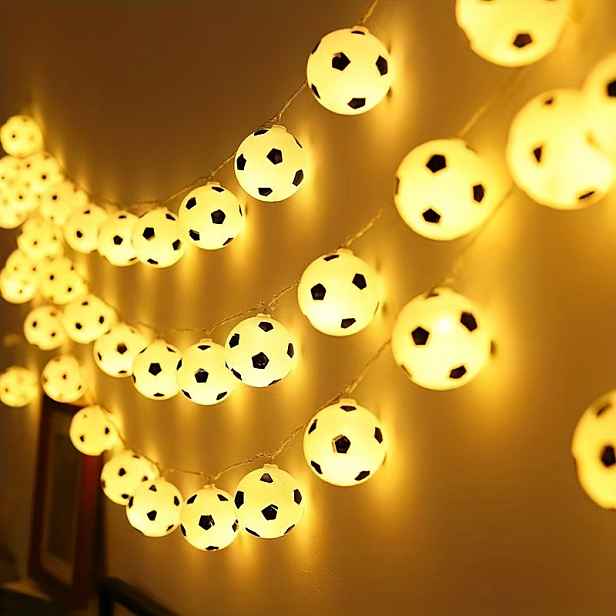 TEMU 20 LED Fotbalové Míčové Řetězové Světla - Blikající Režim, Ideální pro Sváteční Domácí a Párty Dekorace, Halloween a Vánoční Dekorační Světla,