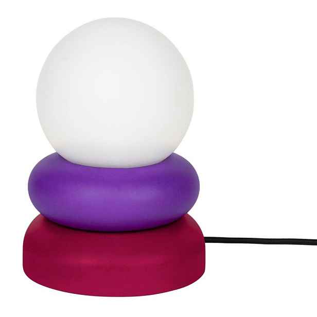Červená/fialová stolní lampa z masivního dřeva se skleněným stínidlem (výška 24 cm) Otem – noo.ma