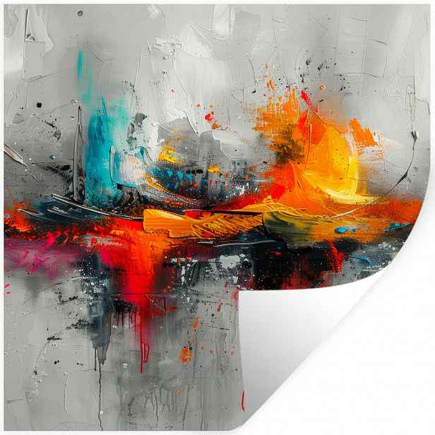 MuchoWow SAMOLEPKA NA ZEĎ Moderní umění - Oranžová - Šedá - Abstraktní 50x50 cm