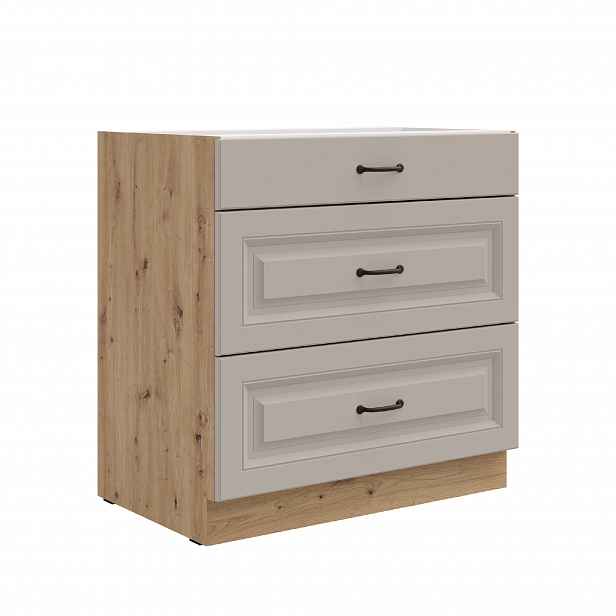 Spodní skříňka Stilo 80 D 3S BB - Premium Box Barva korpusu: Dub artisan, Barva dvířek: Clay Grey