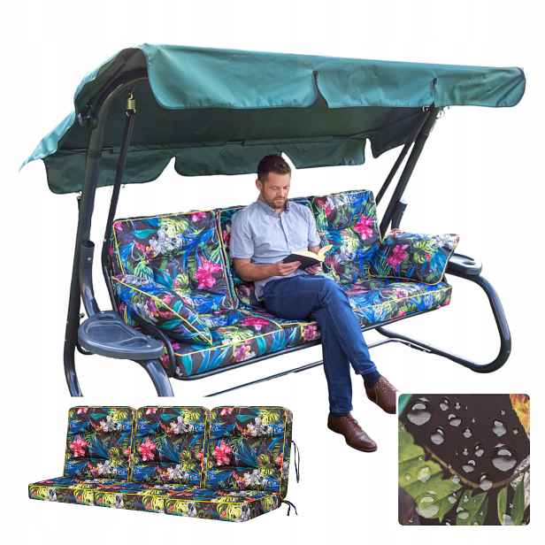 Polštář na zahradní houpačku Sada 3 ks Vodotěsný Anti Uv 180 cm