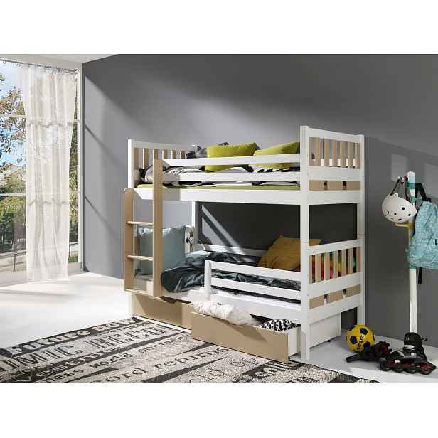 Patrová postel s úložným prostorem 90x190 RETRIA 1 - bílá / cappuccino, levé provedení