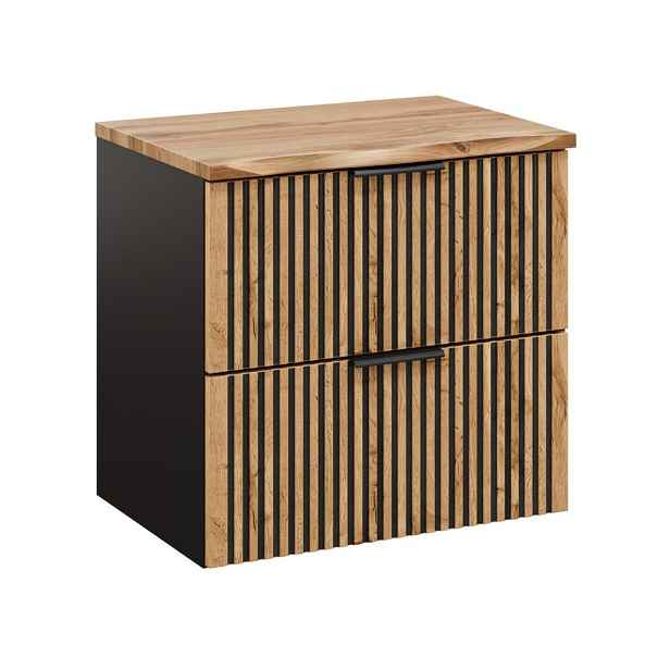 Skříňka pod umyvadlo 60 cm se zásuvkami a deskou (XILO BLACK WOTAN 82-60-D-2S)