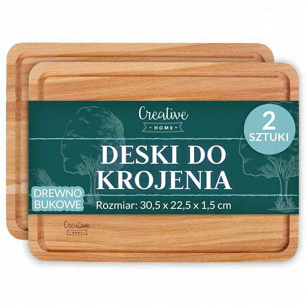 Dřevěná deska na krájení a servírování občerstvení 30,5 x 22,5 cm, sada 2 ks