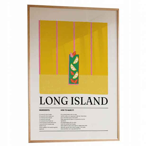 Plakát Long Island A3 Obraz Drink Kuchyně Bar Rámeček Dřevěný 30x42 cm