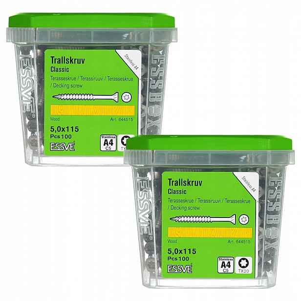 Essve Classic Terasový šroub na dřevo kyselinovzdorný A4 5,0x115mm 100 Ks x2