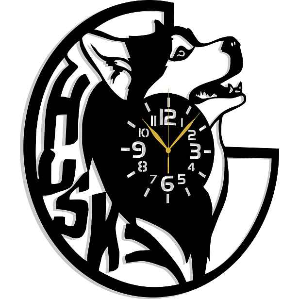 Hodiny Pes Husky Haski Plemena Psů 60CM 3D