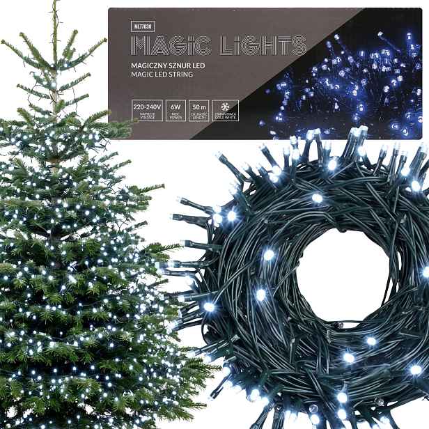 Led světelný řetěz, Světelná Girlanda 50 m, vánoční osvětlení na stromeček 1000 Led, Studená Bílá