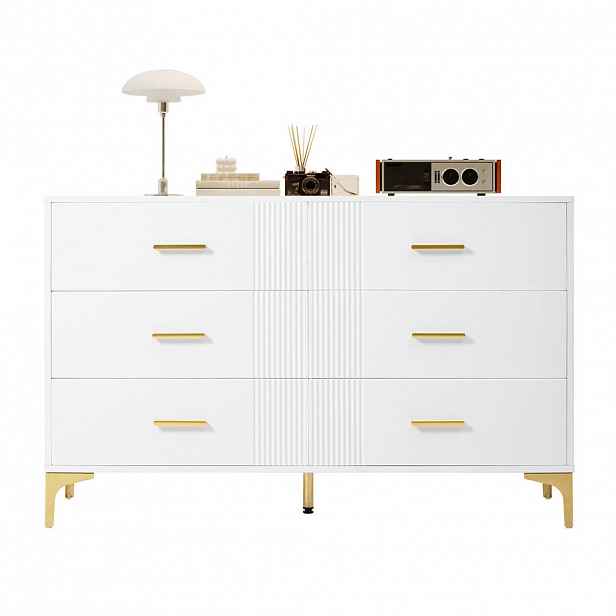 Modfu KOMODA z MDF 120x76x40 cm bílá se 6 zásuvkami a vlnitým čelem