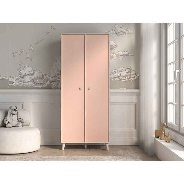 Dvoudveřová šatní skříň 80 cm do dětského pokoje OLIVIA - béžová / růžová
