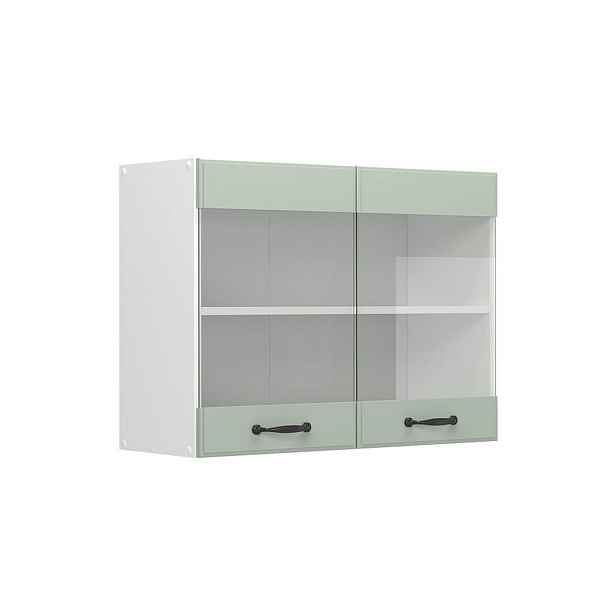 Vicco SKLENĚNÁ KUCHYŇSKÁ SKŘÍŇKA R-Line, Mint venkovský dům/Bílá, 80 cm