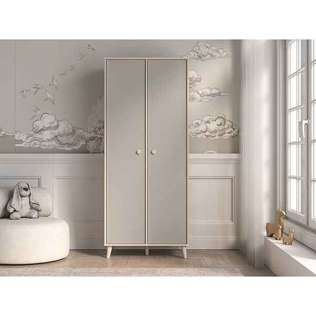 Dvoudveřová šatní skříň 80 cm do dětského pokoje OLIVIA - béžová / šedá