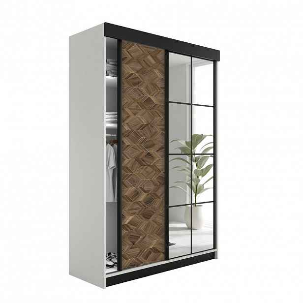 Kier Furniture POSUVNÁ ŠATNÍ SKŘÍŇ LAMARO 167x205x59cm - Bílá & Art Deco