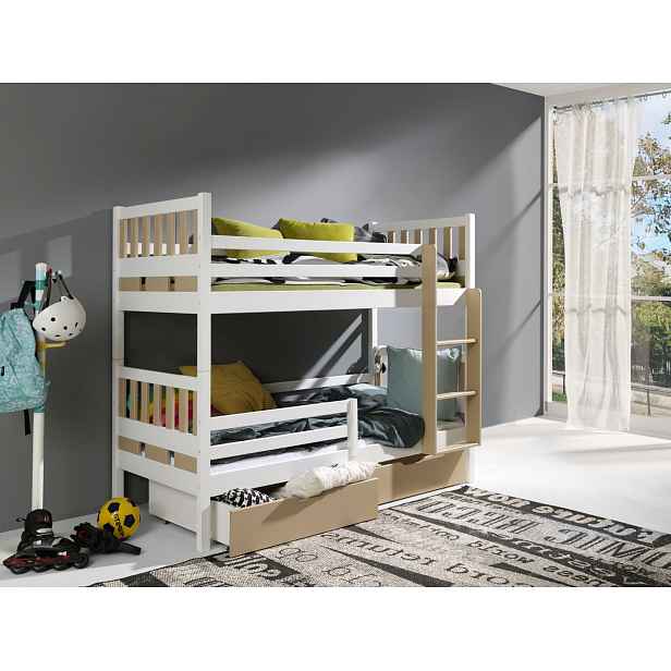 Patrová postel s úložným prostorem 80x200 RETRIA 1 - bílá / cappuccino, pravé provedení