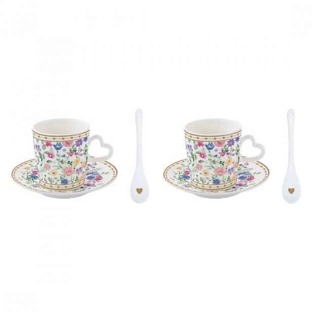 Sada 2 kávových šálků s podšálky a lžičkami, porcelán, 100ml, "Mon Amo