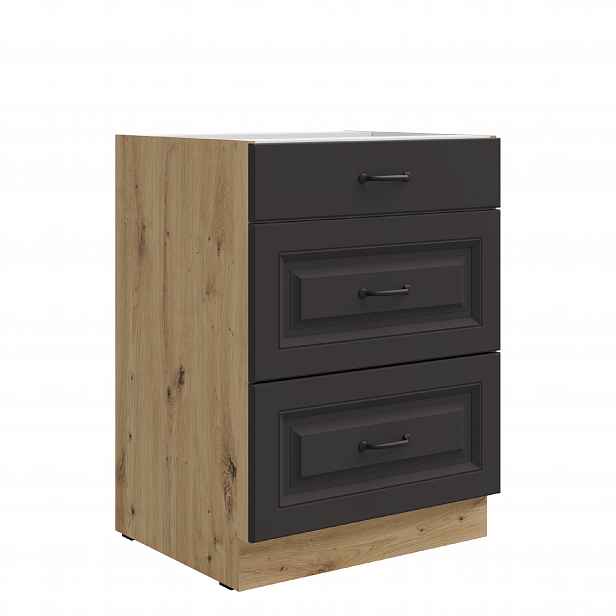 Spodní skříňka Stilo 60 D 3S BB - Premium Box Barva korpusu: Dub artisan, Barva dvířek: Grafit