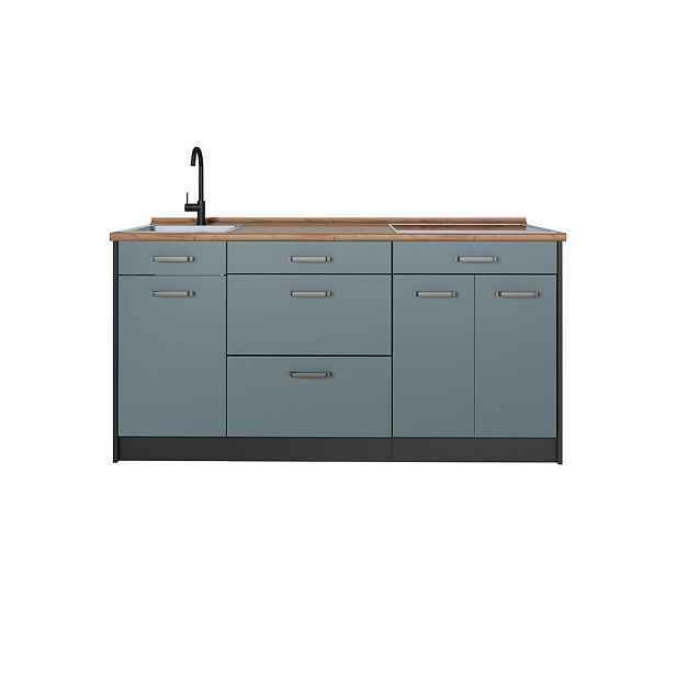 Vicco KUCHYŇSKÝ BLOK R-Line, Modrošedá/Antracit, 160 cm pracovná doska Dub Goldkraft