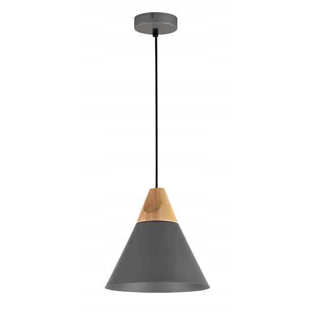 Závěsná lampa šedá s bukovým dřevem, kuželovitým stínidlem do obývacího pokoje Maytoni