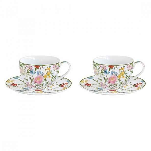 Sada 2 šálků na kávu s podšálky, porcelán, 110 ml, "Garden Dreams" - E