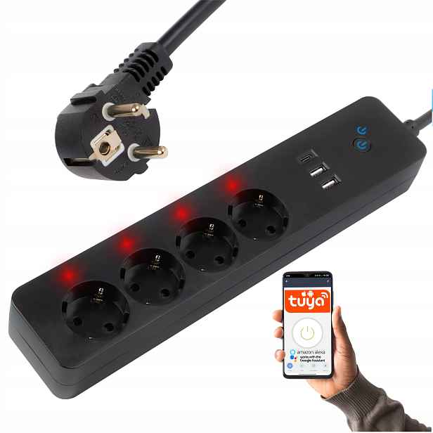 Inteligentní Zásuvková Lišta Prodlužovací Kabel 4 Gn Usb-c 2x Usb WiFi Tuya 3M