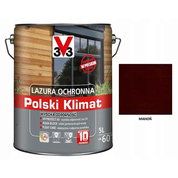 Lazura V33 Polský Klima 10 let 5 L odolný mahagonový satén