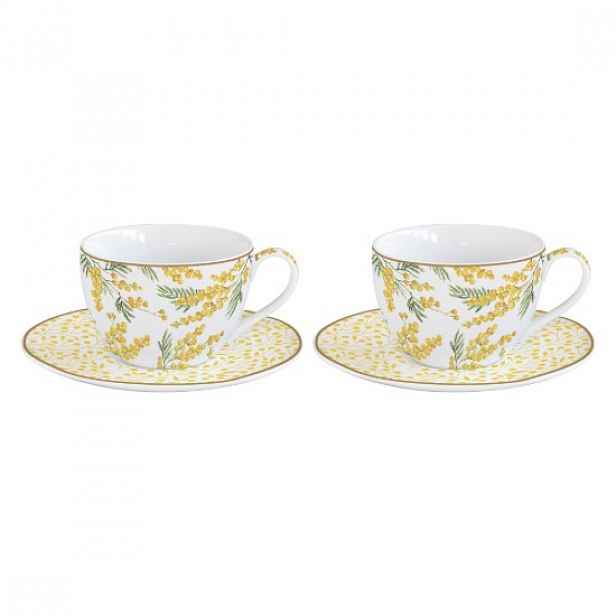 Sada 2 kávových šálků s podšálky, porcelán, 110ml, "Mimosa" - Easy Lif