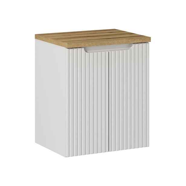 Skříňka pod umyvadlo 50 cm s deskou: bílá, drážkovaná čela (NOVA WHITE 82-50-2D)