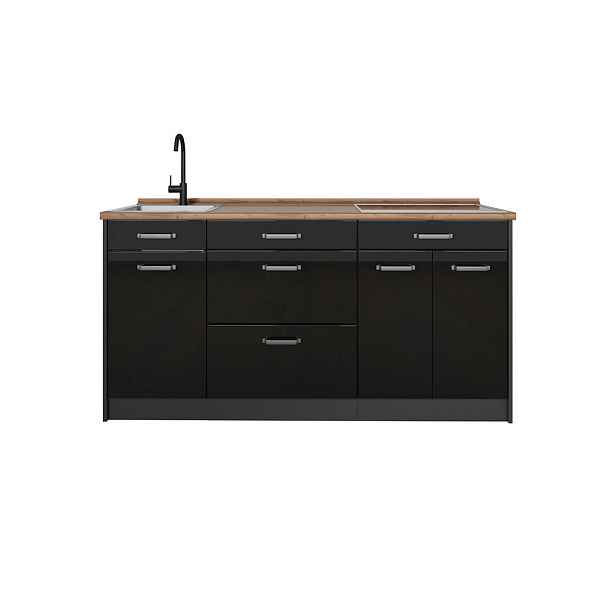 Vicco KUCHYŇSKÝ BLOK R-Line, Černý vysoký lesk/Antracit, 160 cm pracovná doska Dub Goldkraft
