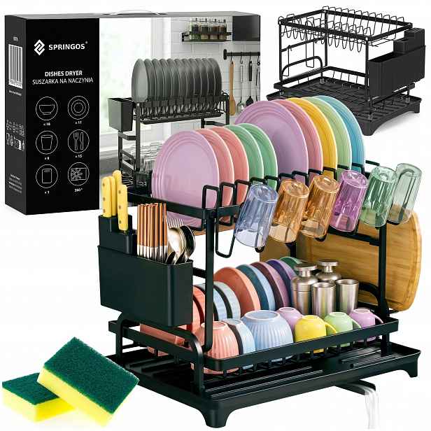 Odkapávač Na Nádobí Odkapávač Černý Velký S Podnosem Na Nádobí