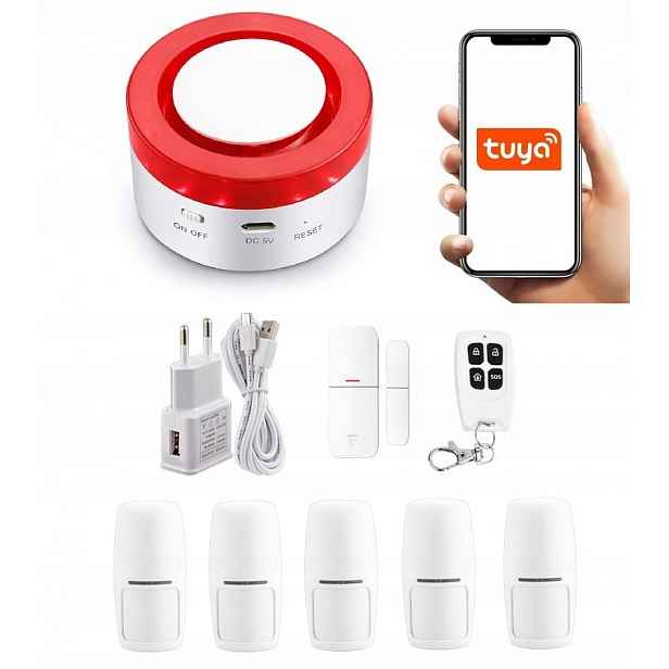 Bezdrátová Zabezpečovací Siréna WiFi Tuya Smart V Polštině +5xPIR